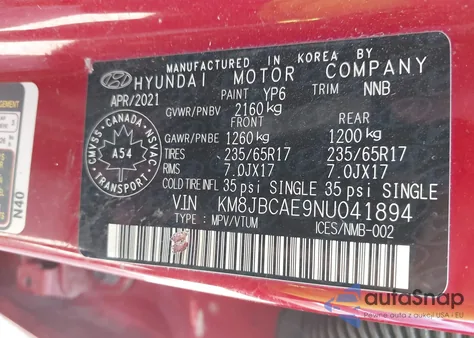 2022 Hyundai Tucson Preferred Awd from USA, damaged, VIN KM8JBCAE9NU041894